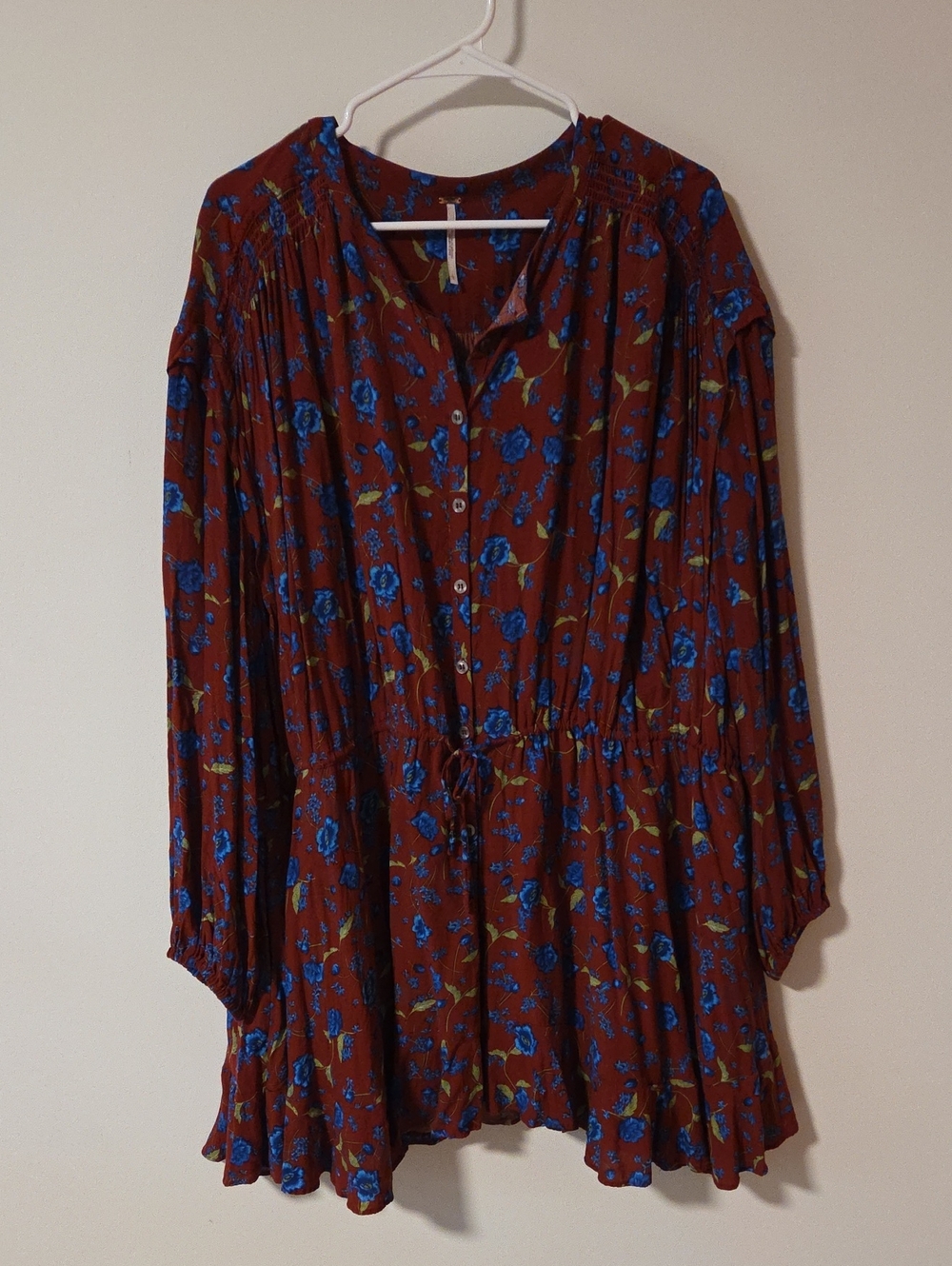 Free People - Burgundy Dress with Blue Floral Print